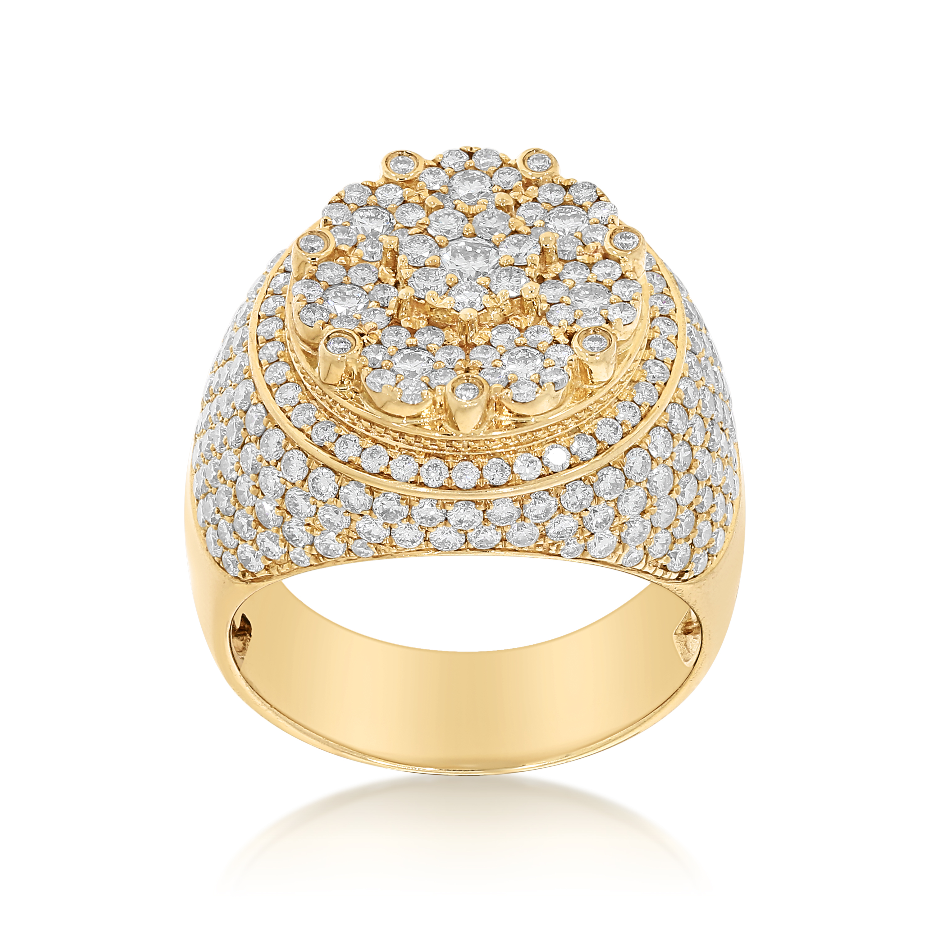 Men's Round Cluster Diamond Ring 3.50 ct. 10k Yellow Gold